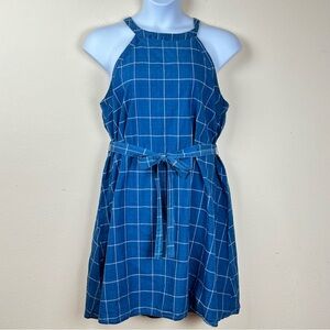 A New Day Dress XXL Blue Windowpane Belted Cotton Mini Sleeveless